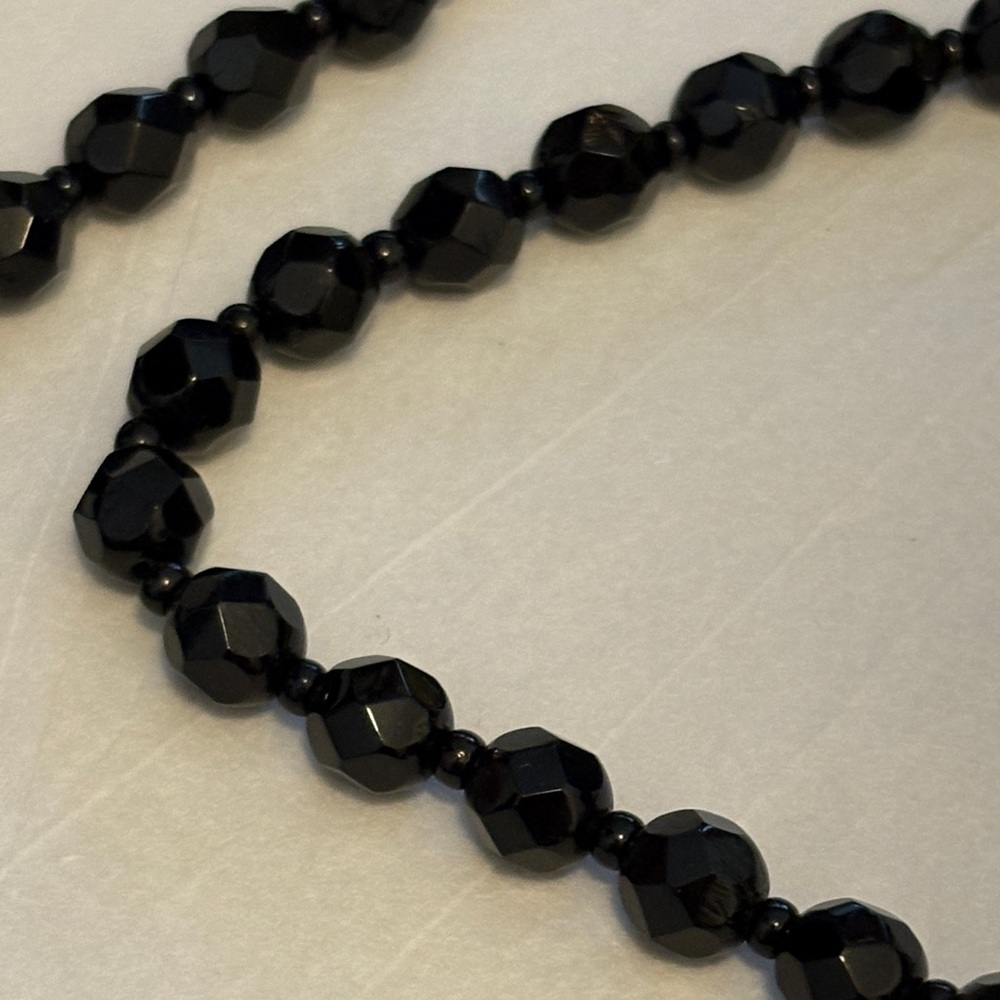 Vintage glass, black facetted bead necklace